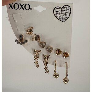 XOXO Gold-Tone Butterfly & Heart Earring Set 9 Pairs Womens Jewelry Mixed Design